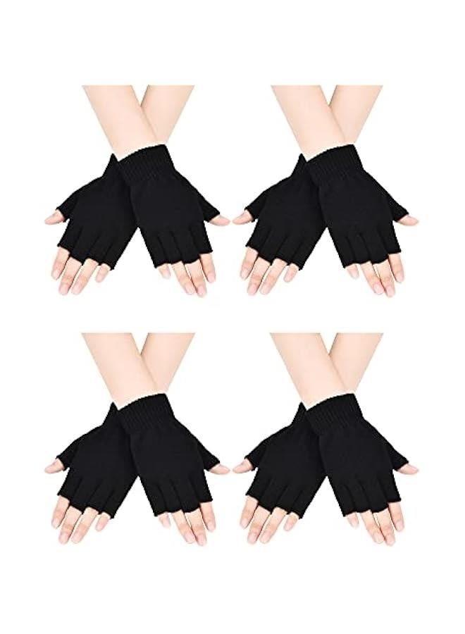 Generic 4 Pairs Fingerless Gloves Half Finger Mittens Winter Solid Color Typing Knitted Gloves for Boys and Girls - Image 1