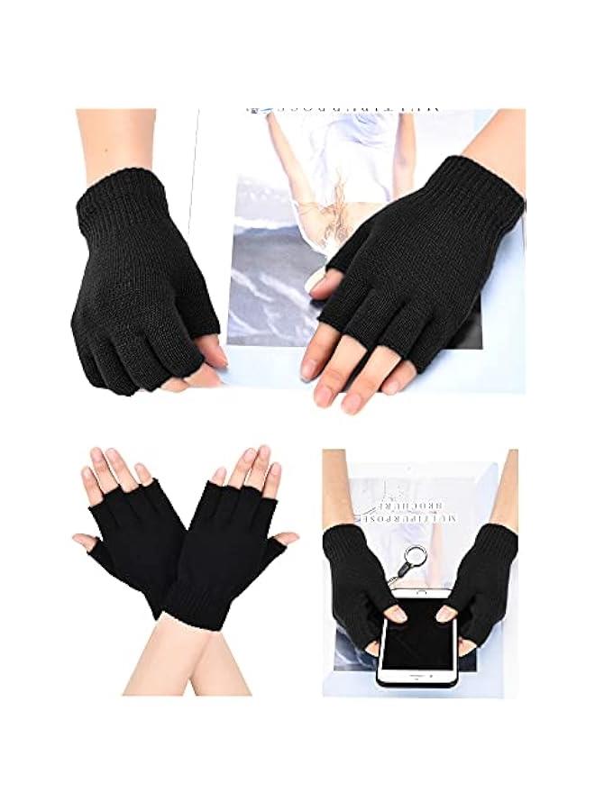 Generic 4 Pairs Fingerless Gloves Half Finger Mittens Winter Solid Color Typing Knitted Gloves for Boys and Girls - Image 5