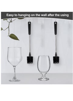 2 Pack Stainless Steel Water Bottle Brush & Straw Cleaner Set, Long Handle Baby Bottle Scrub Cleaning Brush for Sports Bottles, Cups, Dishes, Coffee Mugs, Glasswares, Tumblers, Wine Decanters