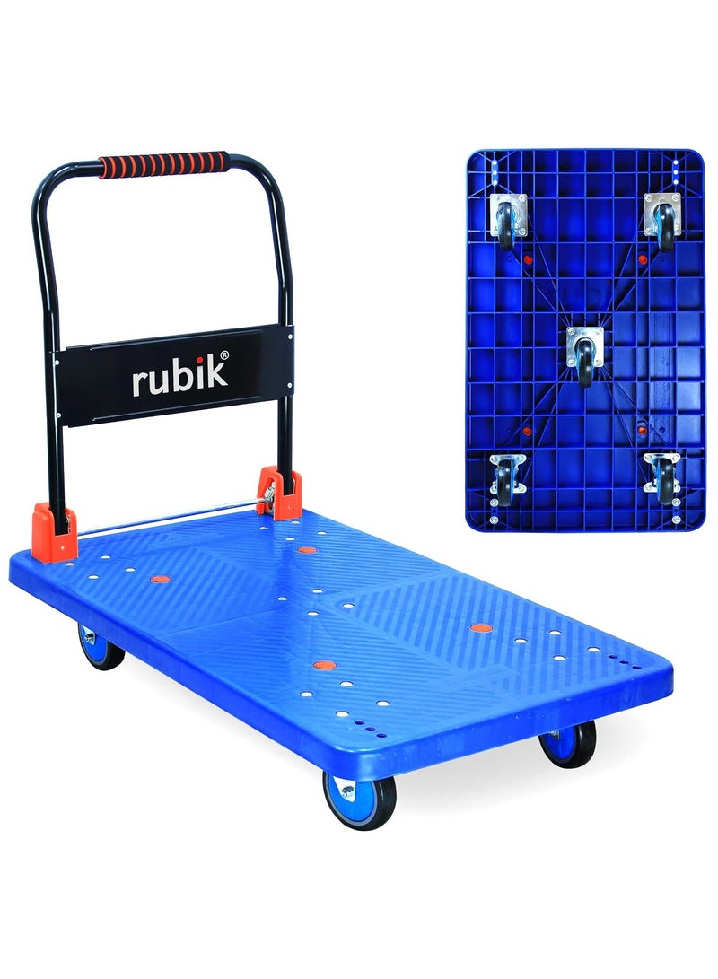Rubik عربة منصة مسطحة بسعة وزن 600 كجم، عربة يدوية متحركة قابلة للطي، عربة دفع لسحب علب البضائع المتحركة (أزرق/أسود/R، مقاس كبير جدًا، 110 × 65 سم)  - Image 1