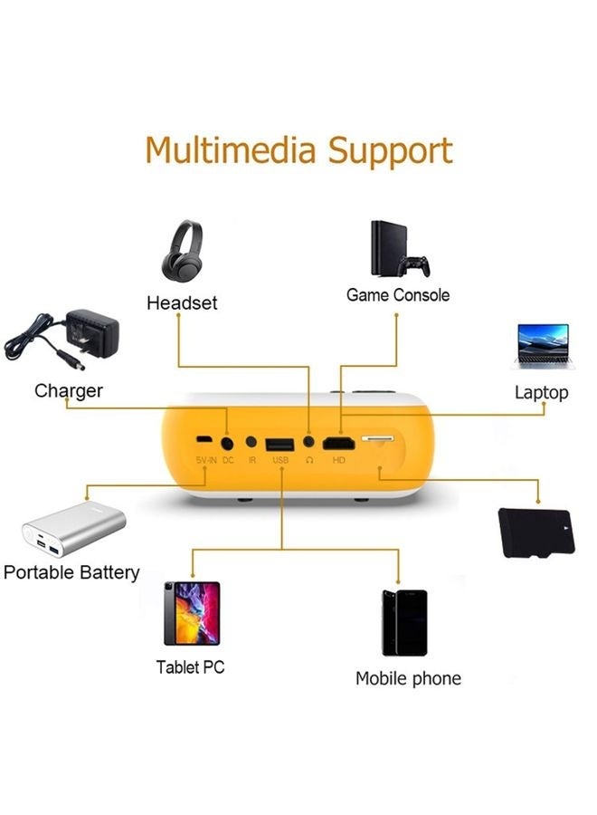 A10 480x360 Pixel Projector Support 1080P Projector ,Style: Basic Model White Yellow(US Plug)  - Image 2