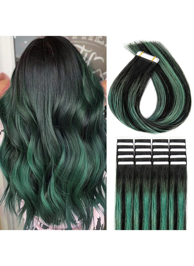 Winsky - Winsky Tape in Hair Extensions Balayage Human Hair  Black Teal Ombre Glue in Remy Hairpiece 20pcs 50gram 100 Real Human Hair 161BTeal T1B - Image 1