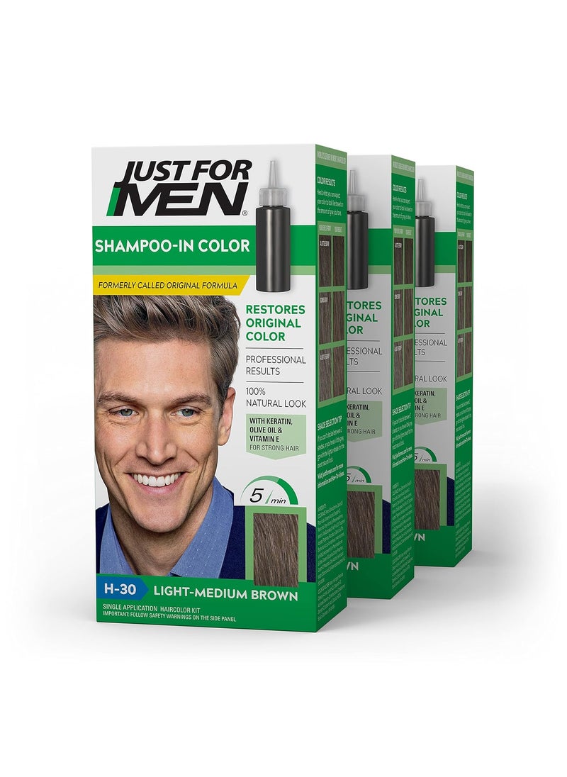 Just For Men Just For Men Shampoo In Color Hair Color for Men with Keratin and Vitamin E for Stronger Hair Restores Natural Hair Color LightMedium Brown H30 Pack of 3 