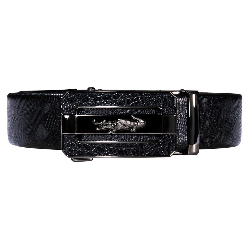Dubulle Belt for Men Black Ratchet Automatic Buckle Designer Emnossed 1 3/8 Leather Gift Business Casual - Image 4