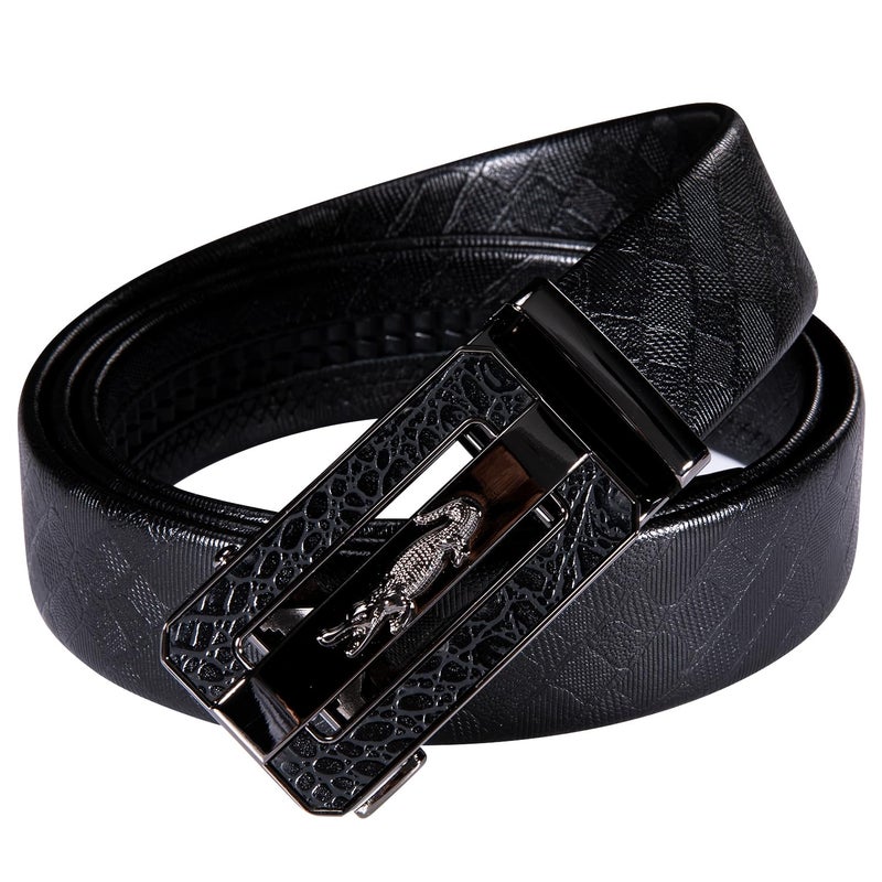 Dubulle Belt for Men Black Ratchet Automatic Buckle Designer Emnossed 1 3/8 Leather Gift Business Casual - Image 3
