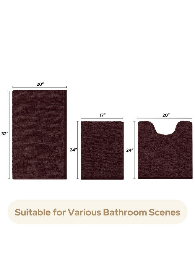 HOMEIDEAS HOMEIDEAS 3 Pieces Bathroom Rugs, Ultra Soft Non Slip Absorbent Chenille Toilet Bath Mat Set (Brown) - Image 5