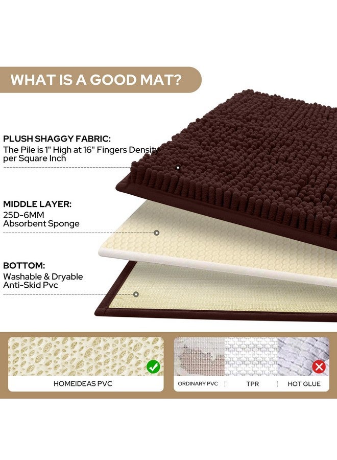 HOMEIDEAS HOMEIDEAS 3 Pieces Bathroom Rugs, Ultra Soft Non Slip Absorbent Chenille Toilet Bath Mat Set (Brown) - Image 3