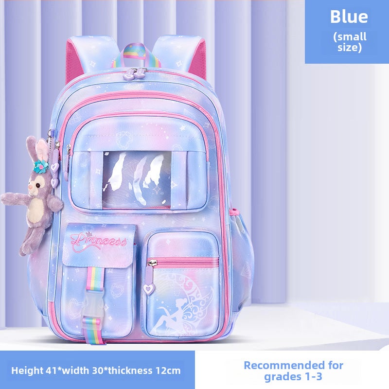 Waterproof Canvas Princess Backpack for Girls Grades 1-5 Blue trumpet 