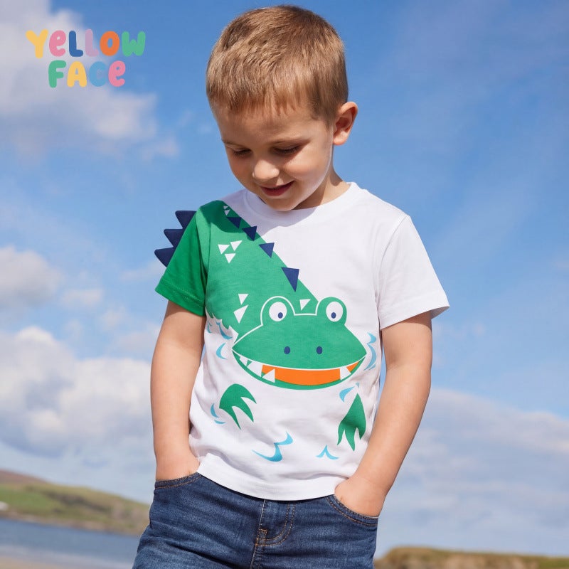 Boys T-Shirt Summer New European American Style Round Neck Short Sleeve Knitted Creative Print - Image 1