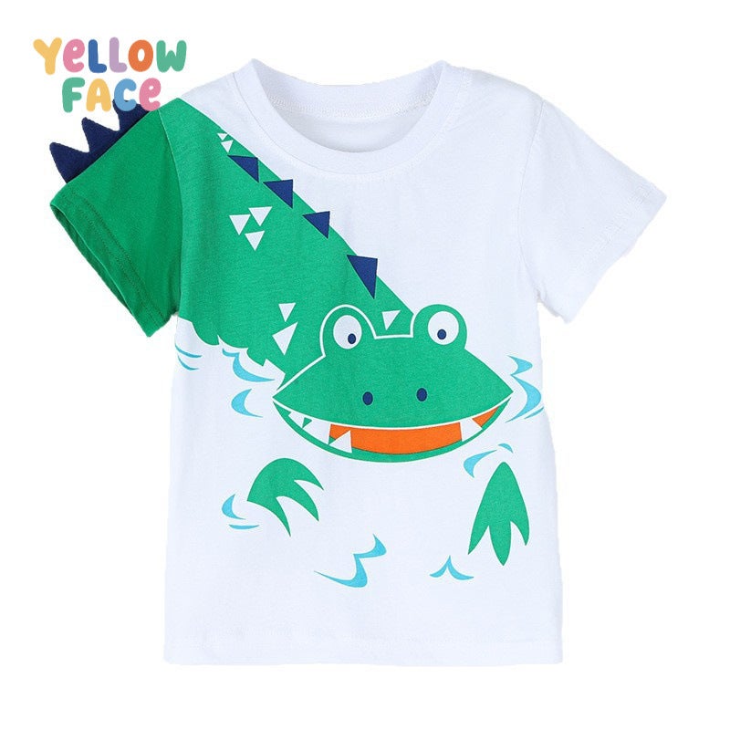 Boys T-Shirt Summer New European American Style Round Neck Short Sleeve Knitted Creative Print - Image 5