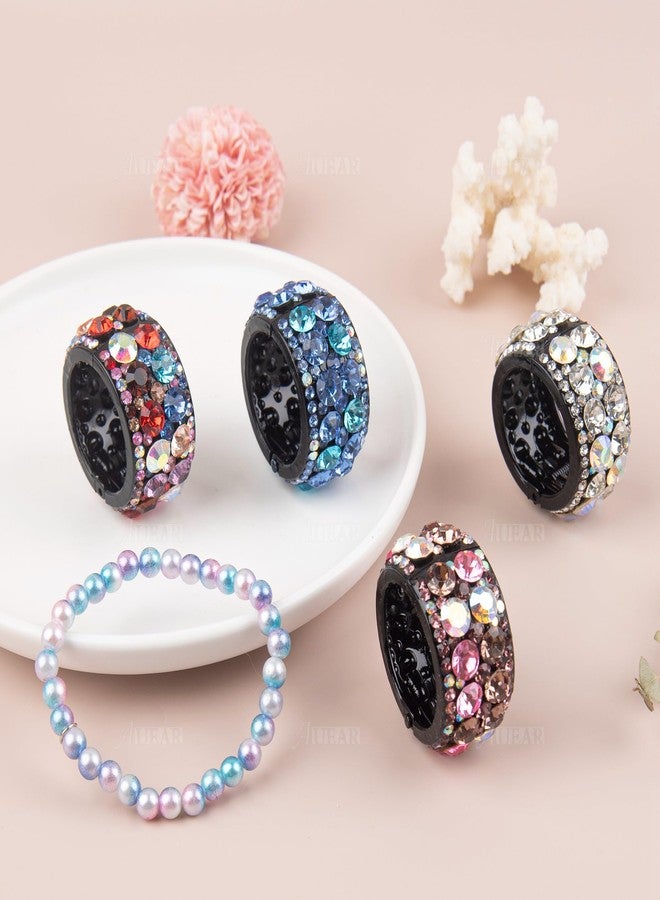 AUEAR, 4 Pack Rhinestone Hair Ponytail Holder Crystal Cuff Elastic Tie Band for Women (Style B) - Image 4