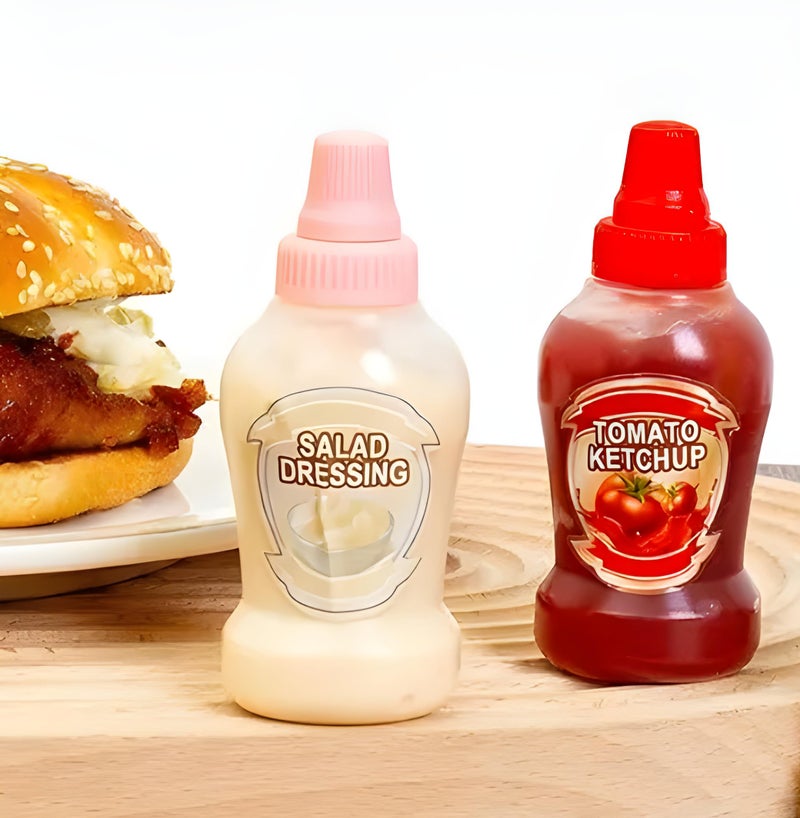 MaruHub 2pcs Mini Ketchup Bottles, 40ml Refillable Salad Dressing Tomato Ketchup Mayo Syrup Squeeze Containers Bottle, Plastic Portable Squeezable Squirt Condiments Jars for Kids Adults Bento Box - Image 2
