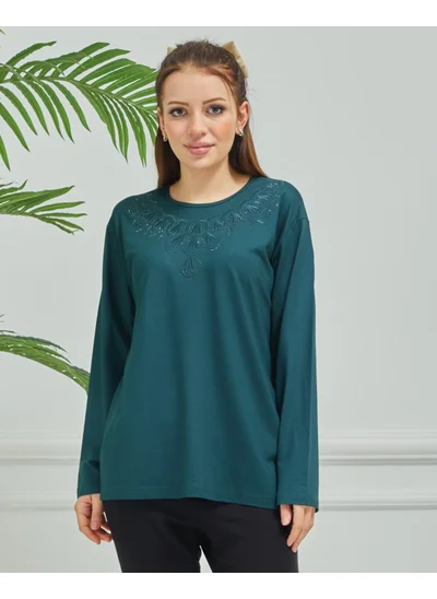 ستيلموني Women's Mother Oil Embroidered Casual Middle Age Combed Cotton Blouse
