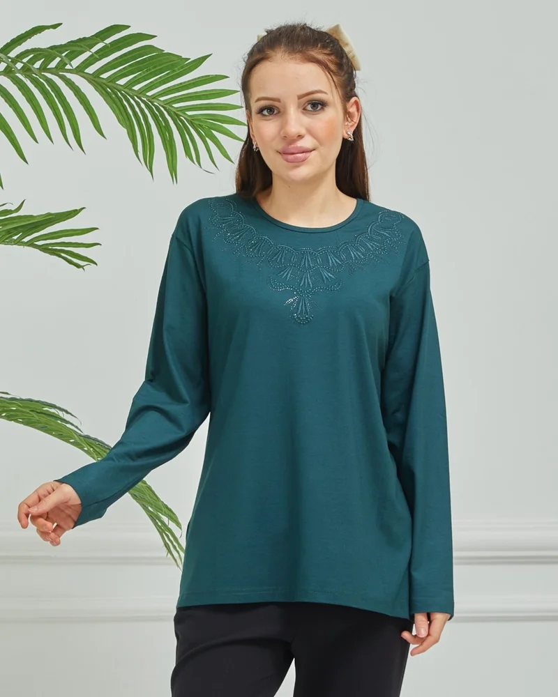 ستيلموني Women's Mother Oil Embroidered Casual Middle Age Combed Cotton Blouse