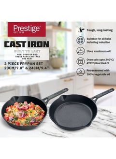 Prestige Prestige Pre-Seasoned Cast Iron Cookware Set - 20Cm & 24Cm Frypan | Set Combo Offer for Kitchen | Iron Utensils for Cooking | Induction Cookware Set, Black, PR49082  - Image 4