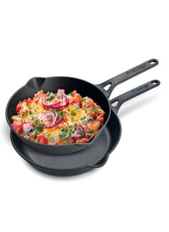 Prestige Prestige Pre-Seasoned Cast Iron Cookware Set - 20Cm & 24Cm Frypan | Set Combo Offer for Kitchen | Iron Utensils for Cooking | Induction Cookware Set, Black, PR49082  - Image 1
