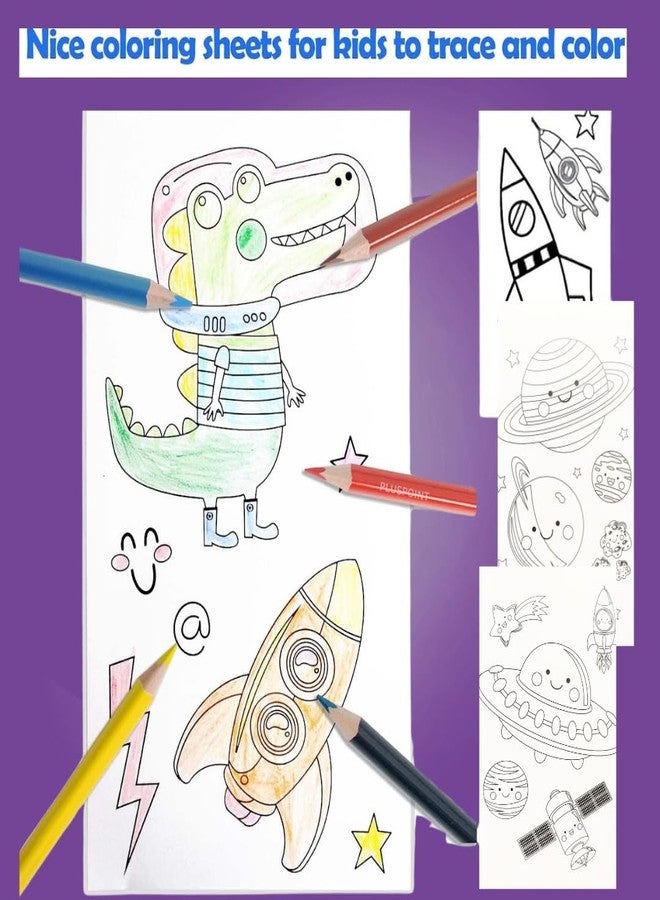 بلس بوينت مجموعة تلوين رواد الفضاء للسفر من بلس بوينت، تتضمن 30 صفحة تلوين، و10 أوراق تلوين بألوان قوس قزح، و8 أقلام تلوين مزدوجة الرأس للرسم، مجموعة تلوين للسفر للأطفال من سن 3 إلى 12 عامًا - Image 5