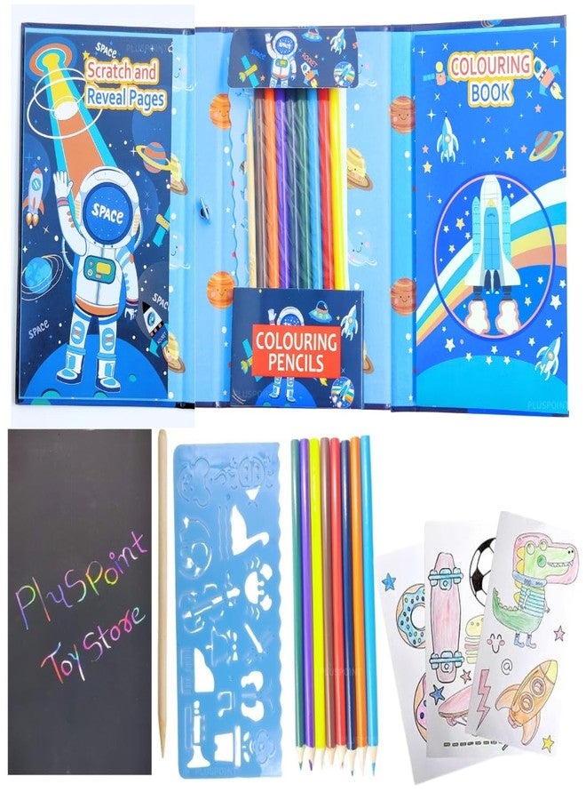 بلس بوينت مجموعة تلوين رواد الفضاء للسفر من بلس بوينت، تتضمن 30 صفحة تلوين، و10 أوراق تلوين بألوان قوس قزح، و8 أقلام تلوين مزدوجة الرأس للرسم، مجموعة تلوين للسفر للأطفال من سن 3 إلى 12 عامًا - Image 1