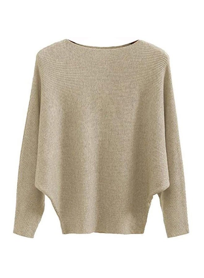 Ckikiou Womens Lightweight Oversized Boat Neck Sweaters Tops Dolman Batwing Sleeve Ribbed Knitted Pullovers, Khaki, One size - Image 4