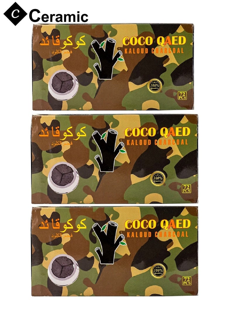 CERAMIC - Coco Qaed Charcoal Quick Ignite and Long Lasting 72 Pieces 3 Boxes Combo Pack Green Army - Image 1