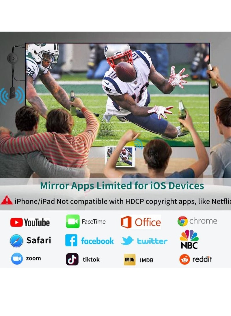 4K Wireless HDMI Display Dongle Adapter 1080P, WiFi Streaming Movies, Shows, and Live TV Receiver from iPhone, iPad, Android, Tablet, Window to HDTV/Monitor/Projector, Miracast, Airplay, DLNA, Chrome