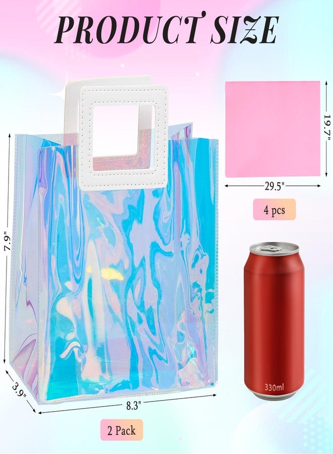 Ohuimrt 2 Pack Holographic Small Gift Bags with Tissue Paper, 7.9 x 8.3 x 3.9 Inch Reusable Birthday Gift Bags for Women Girls Iridescent Bachelorette Party Favor Bags with Handles - Image 4