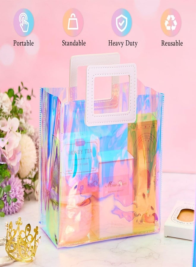 Ohuimrt 2 Pack Holographic Small Gift Bags with Tissue Paper, 7.9 x 8.3 x 3.9 Inch Reusable Birthday Gift Bags for Women Girls Iridescent Bachelorette Party Favor Bags with Handles - Image 3