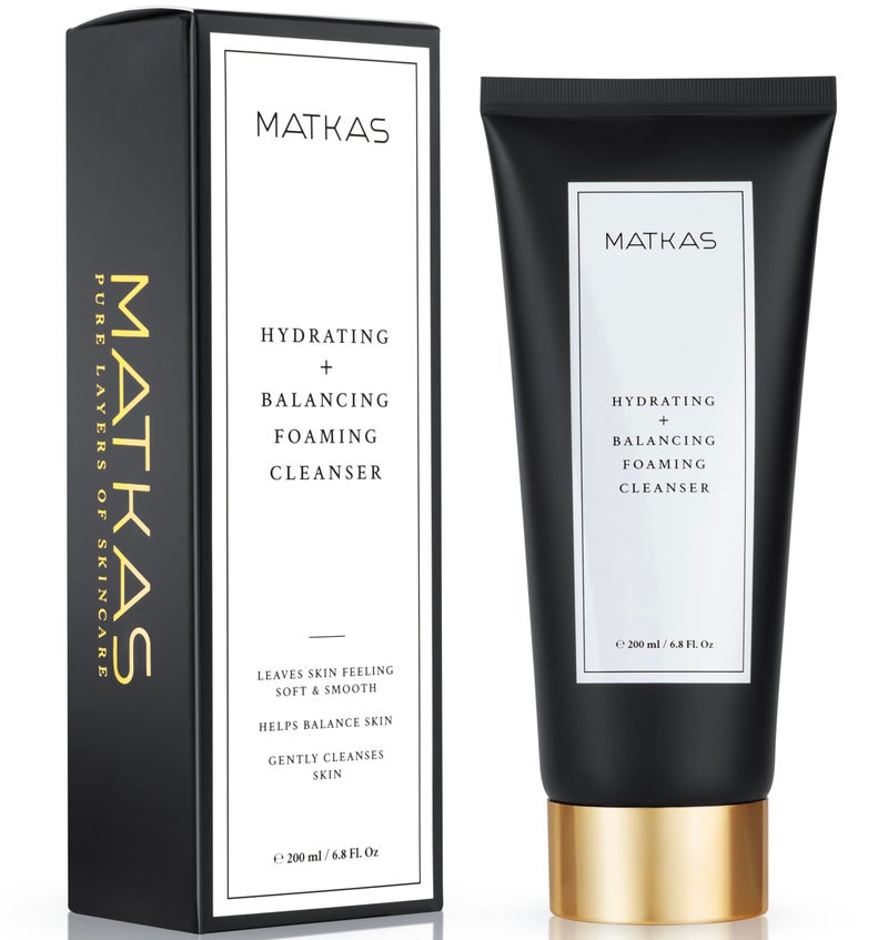 MATKAS Korean Hydrating Foaming Facial Cleanser for Sensitive Skin - 6 Ceramides, 6 Types of Hyaluronic Acid, Vitamin E, Gentle Deep Cleansing Korean Face Wash, Moisturizing Face Cleanser for Dry Skin