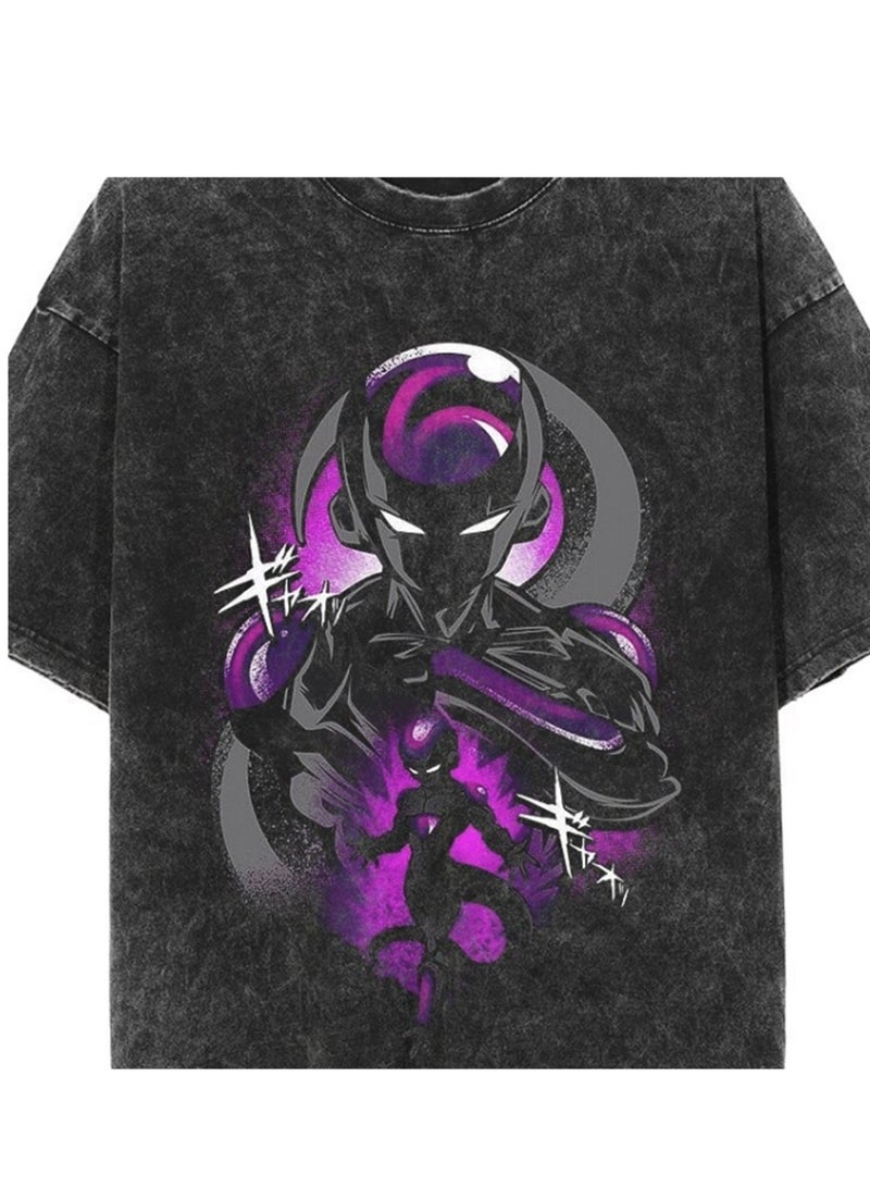 Washed Retro T-shirt Street Hip Hop Anime Dragon Ball Cartoon Print Casual Cotton Summer Short Sleeve - Image 4