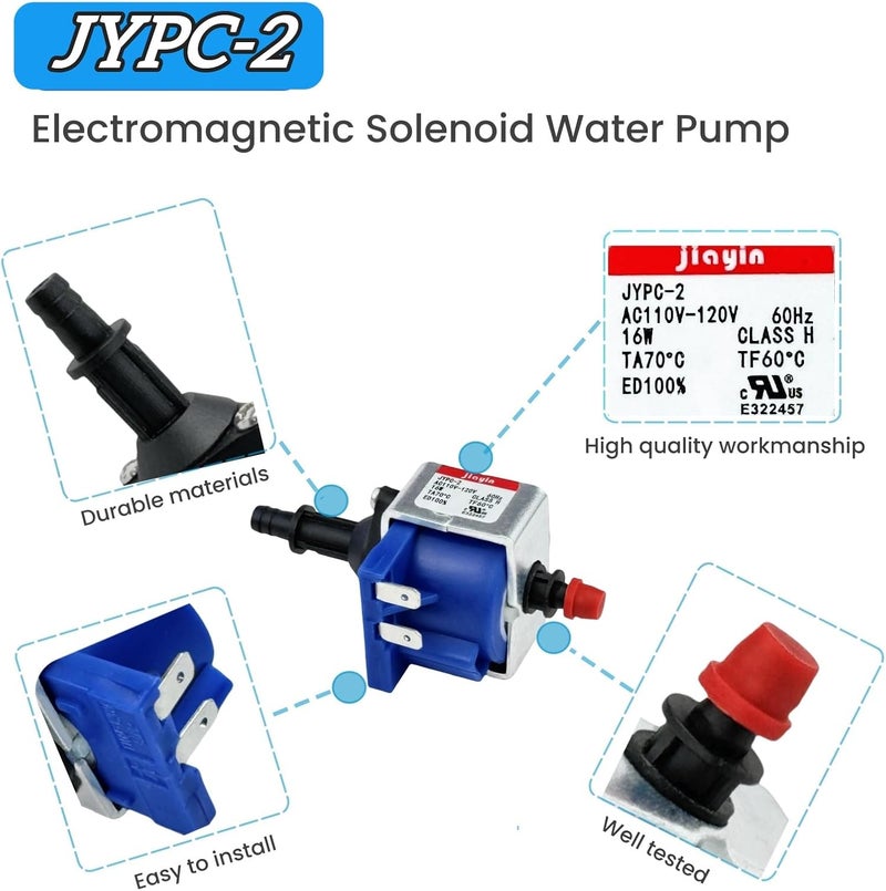 IXGPUTS Jiayin JYPC-2 Electromagnetic Solenoid Water Pump 90cc/min, compatible with Electric iron, steam mop/garment steamer/coffee machine, etc, AC 110V - 120V 60Hz 16W - Image 2