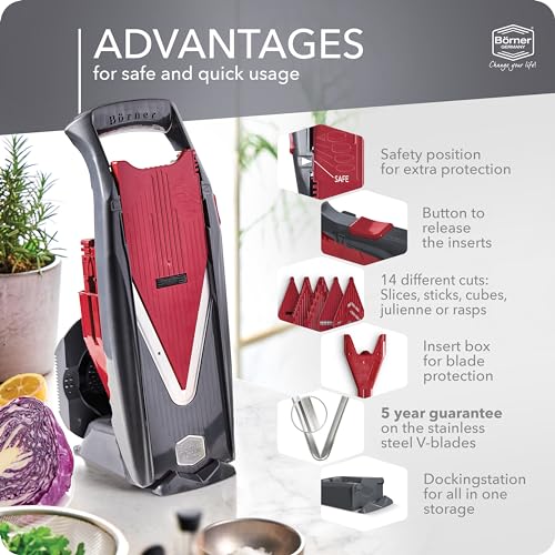 Börner Mandoline Slicer Vital (Profi Set) • Vegetable Slicer with Stainless Steel V-Blade & Dressing Function • 12 Cutting Styles • For Slices, Zoodles, Strips, & Dices in Various Thicknesses - Image 5