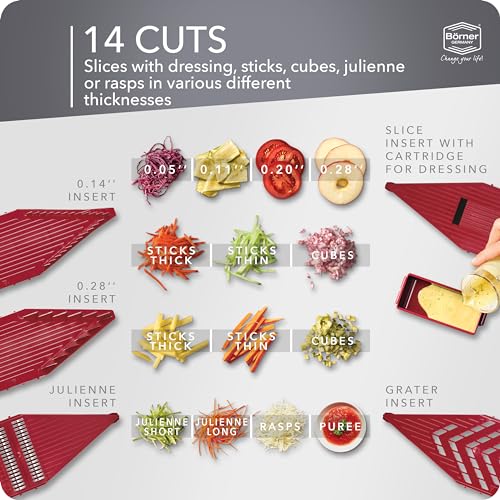 Börner Mandoline Slicer Vital (Profi Set) • Vegetable Slicer with Stainless Steel V-Blade & Dressing Function • 12 Cutting Styles • For Slices, Zoodles, Strips, & Dices in Various Thicknesses - Image 3