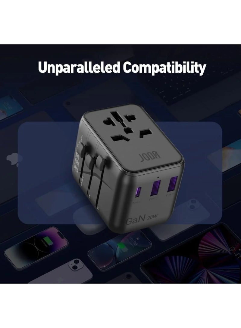 جودا فيش سفر JODA متعدد المداخل 20 واط بمنفذين يو اس بي ومنفذ تايب سي - اسود - Image 2