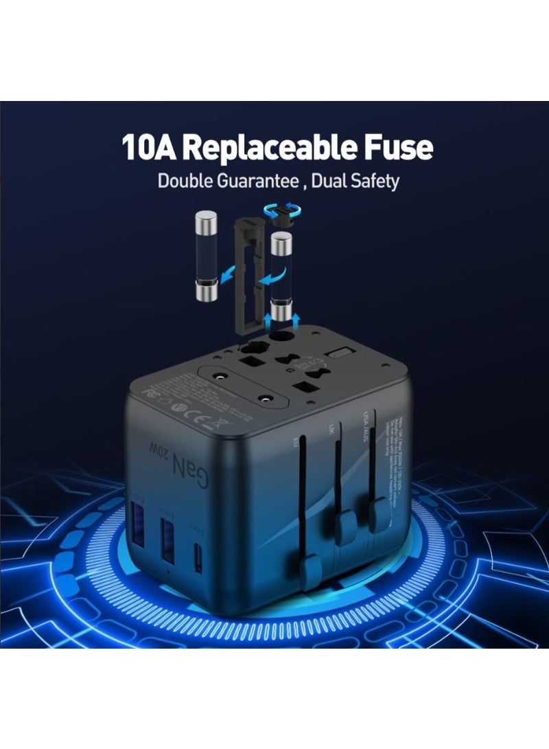 جودا فيش سفر JODA متعدد المداخل 20 واط بمنفذين يو اس بي ومنفذ تايب سي - اسود - Image 3