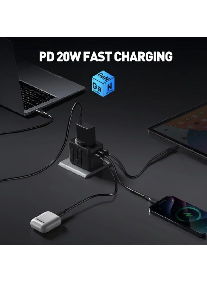 جودا فيش سفر JODA متعدد المداخل 20 واط بمنفذين يو اس بي ومنفذ تايب سي - اسود - Image 5