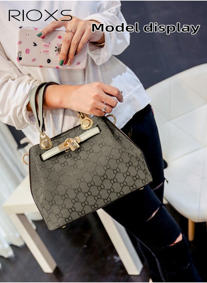 RIOXS Women's Handbag, Fashion Vintage Handbag, Printing Satchel Shoulder Bag With Zipper Closure, Leisure Fashionable Crossbody Bag For Commuting Working And Shopping  - Image 3