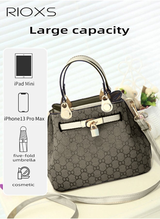 RIOXS Women's Handbag, Fashion Vintage Handbag, Printing Satchel Shoulder Bag With Zipper Closure, Leisure Fashionable Crossbody Bag For Commuting Working And Shopping  - Image 4