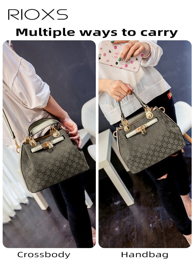 RIOXS Women's Handbag, Fashion Vintage Handbag, Printing Satchel Shoulder Bag With Zipper Closure, Leisure Fashionable Crossbody Bag For Commuting Working And Shopping  - Image 5