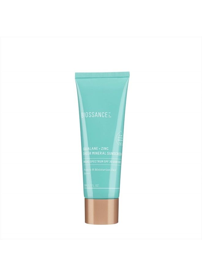 BIOSSANCE Biossance Squalane + Zinc Sheer Mineral Sunscreen. Broad-Spectrum SPF 30 PA+++ Zinc Oxide Sunscreen That Protects and Hydrates Sensitive Skin. Lightweight, Non-Greasy and Reef-Safe (1.7 ounces) - Image 1