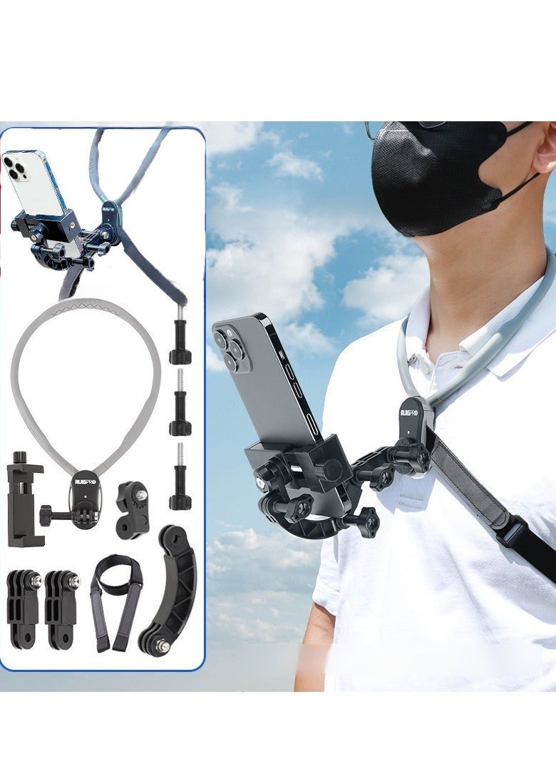 general Neck Selfie Stand Mobile Phone Video Vlog Necklace Collar Stand, Hands-Free Mobile Phone Neck Stand, Chest Shoulder Strap Strap Holder For Go Pro iPhone Android, Lazy Neck Brace Universal Neck Suspension Bracket Smartphone Selfie Tool Adjustable 4-6 inch Stand Compatible with iPhone, Hands-Free Adjustable Phone Neck Bracket Chest Bracket Video Recording - Image 1