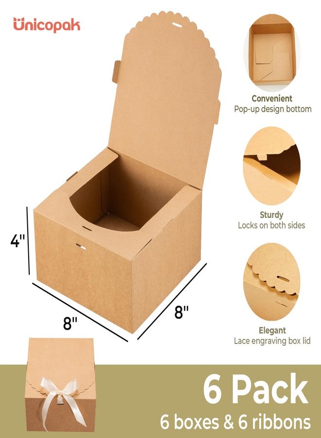 UnicoPak 6 Pack 8x8x4 Brown Gift Boxes with Lids for Presents Cardboard Kraft Gift Boxes Bulk for Gifts Birthday Wedding Party Bridesmaid Proposal Box Christmas - Image 2