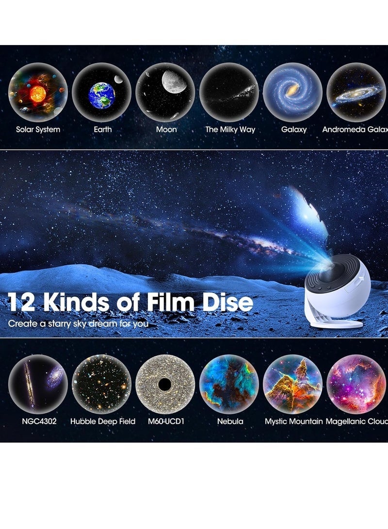 Macon Galaxy Projector 3-in-1 LED Starry Light Projector with 12 Slides, Timer & Adjustable Focus – Quiet Star Projector for Bedroom, Party, Kids' Room & Ceiling Decor - Image 2