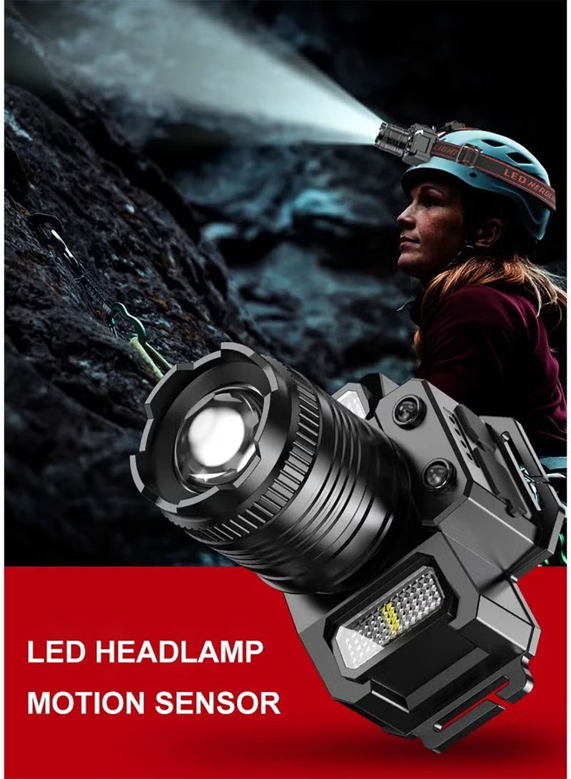 ديبتر مصباح أمامي LED، مصباح أمامي قابل لإعادة الشحن، قابل للتعديل بزاوية 360 درجة، مزود بمستشعر حركة و 5 أوضاع إضاءة، مقاوم للماء بمعيار IPX6، مناسب للرحلات والتسلق والتخييم وصيد الأسماك. - Image 2