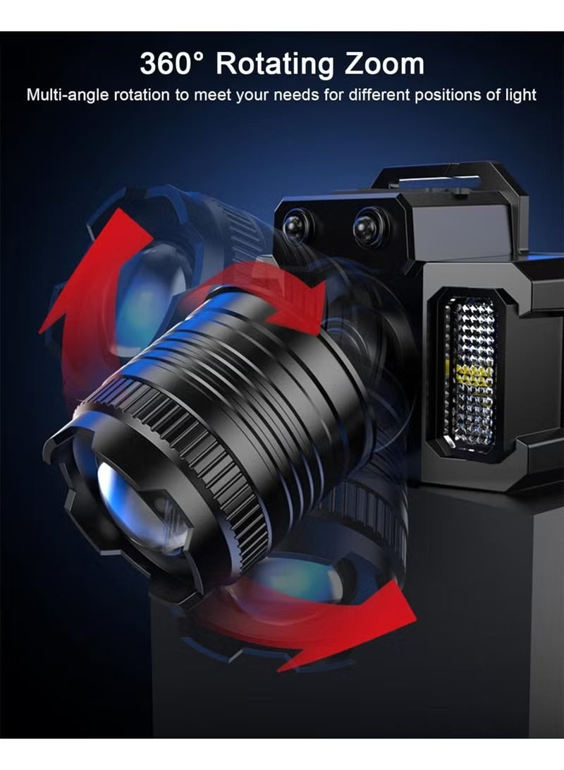 ديبتر مصباح أمامي LED، مصباح أمامي قابل لإعادة الشحن، قابل للتعديل بزاوية 360 درجة، مزود بمستشعر حركة و 5 أوضاع إضاءة، مقاوم للماء بمعيار IPX6، مناسب للرحلات والتسلق والتخييم وصيد الأسماك. - Image 3