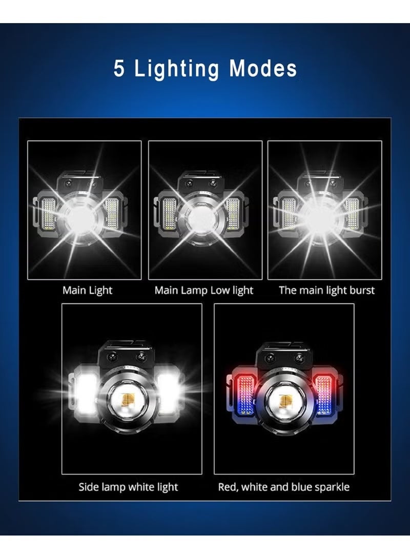 ديبتر مصباح أمامي LED، مصباح أمامي قابل لإعادة الشحن، قابل للتعديل بزاوية 360 درجة، مزود بمستشعر حركة و 5 أوضاع إضاءة، مقاوم للماء بمعيار IPX6، مناسب للرحلات والتسلق والتخييم وصيد الأسماك. - Image 5