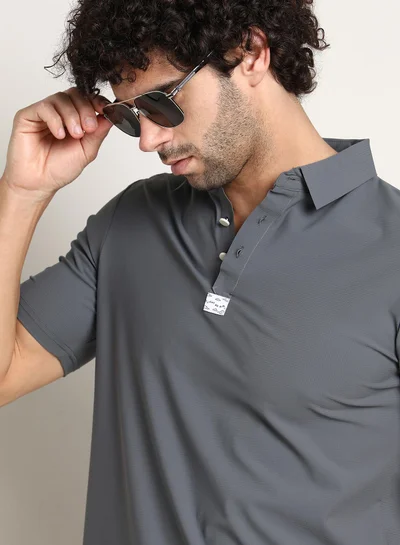 كامبوس سوترا Men's Moon Grey Seamless Waffle Polo T-Shirt