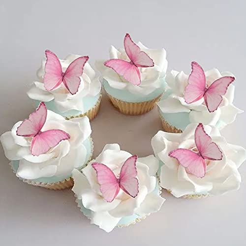 GEORLD Edible Wafer Paper Butterflies Set of 48 Pink Cake Decorations, Cupcake Topper - Image 1