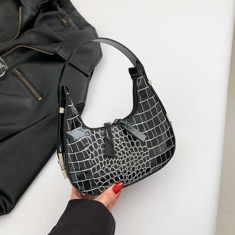 All-Match Crocodile Pattern Portable Small Bag Women'S Popular Shoulder Bag Retro Crescent Armpit Bag - Image 1