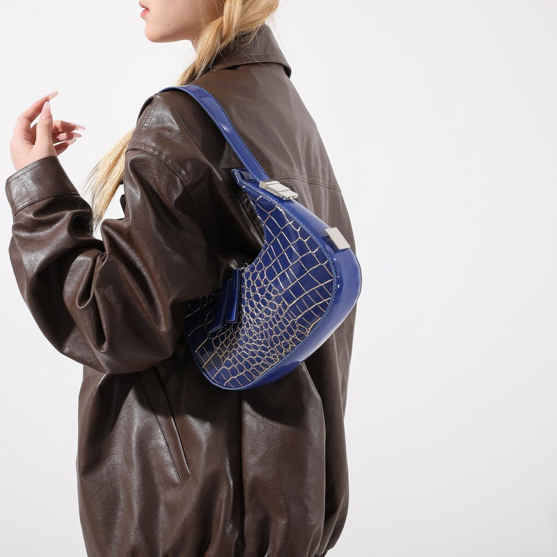 All-Match Crocodile Pattern Portable Small Bag Women'S Popular Shoulder Bag Retro Crescent Armpit Bag - Image 4