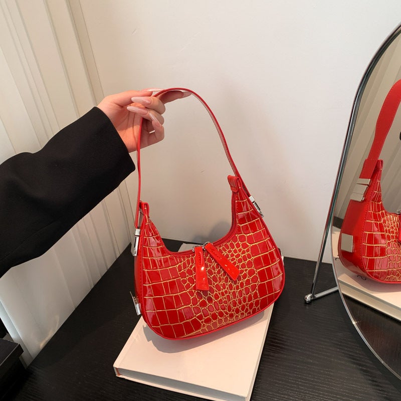 All-Match Crocodile Pattern Portable Small Bag Women'S Popular Shoulder Bag Retro Crescent Armpit Bag - Image 2